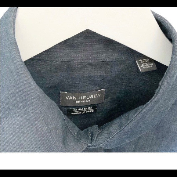 VAN HEUSEN Chrome Button Down Shirt With Long Sleeves Blue Size 16-16.5 - Picture 3 of 7